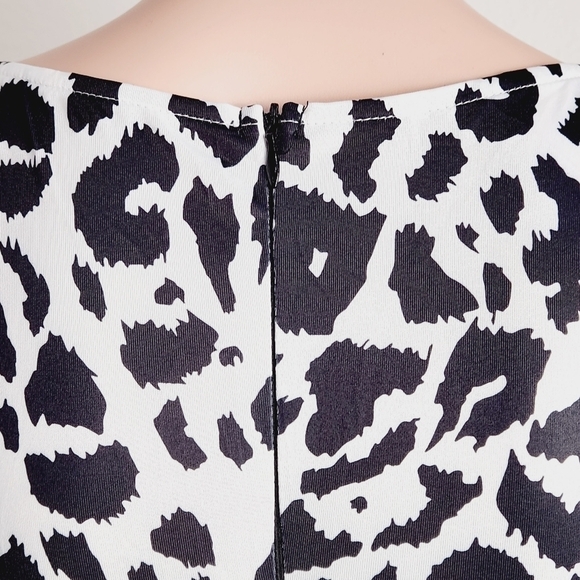 nwot Leopard Print Sweetheart Neck Shirred Cuff Bodycon Dress Size: XS - Picture 8 of 12